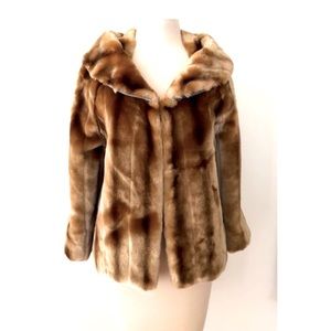 Clo Orozco Fur Coat Peacoat Trench Luxury Brown Tan Collared Small 100% Real Fur